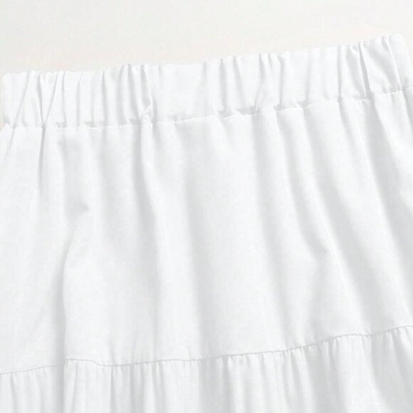 White Casual Women's Multi-Layered Ruffle Hem Long Skirt - Picture 6 of 7
